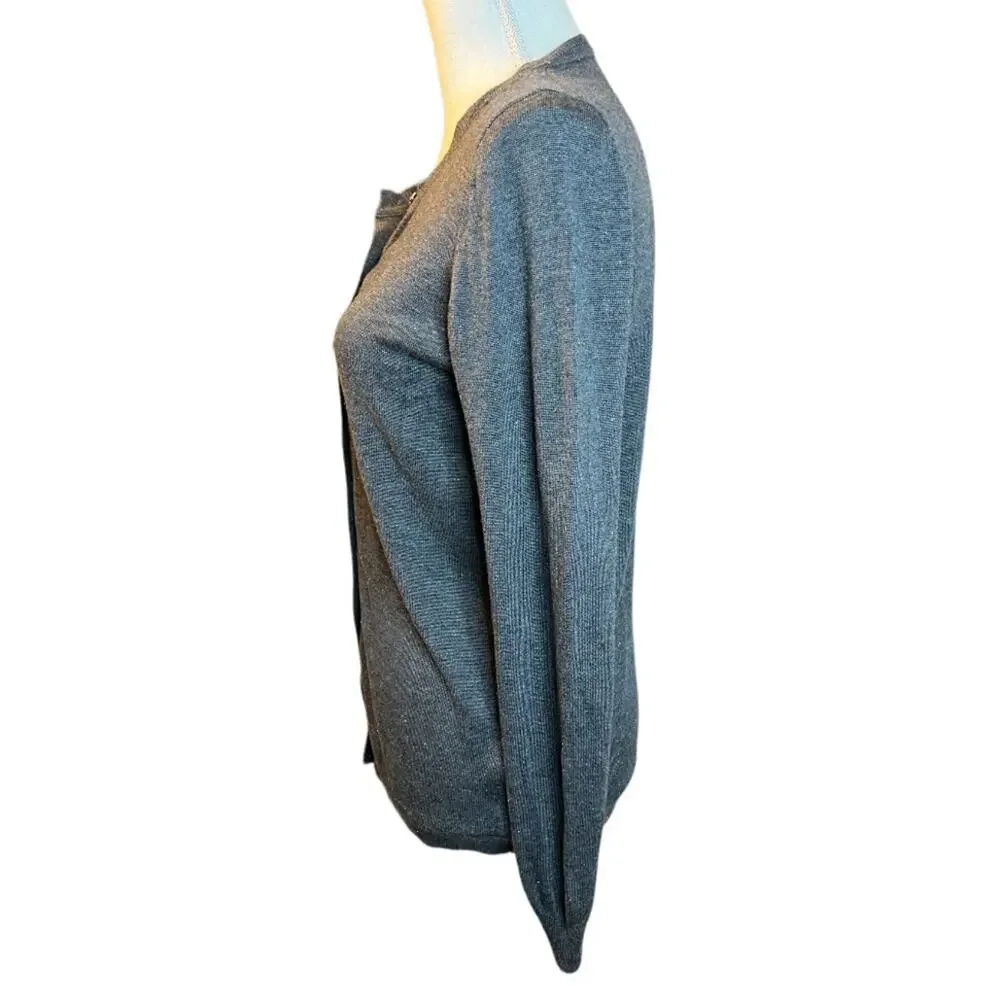 Nicole miller gray cardigan sweater preppy workwear academia size small